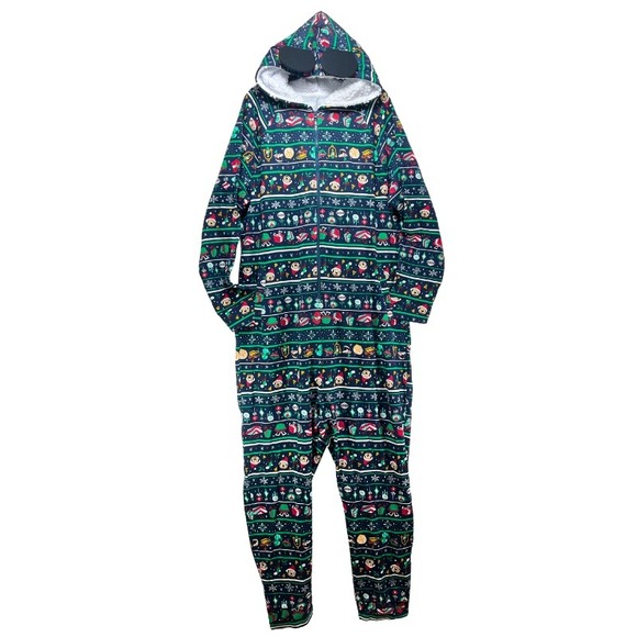Disney Mickey Mouse Christmas Pajama Jumpsuit Footless Onesie Hooded Ears XXL - Picture 2 of 11